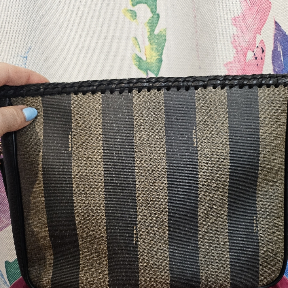 Fendi Black and Tan Striped Fringe Crossbody Bag - Picture 7 of 9